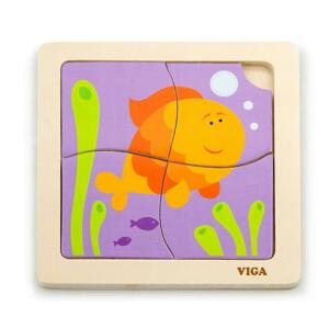 Dřevěné puzzle pro nejmenší Viga Varianta: 4 ks Rybka - multicolor