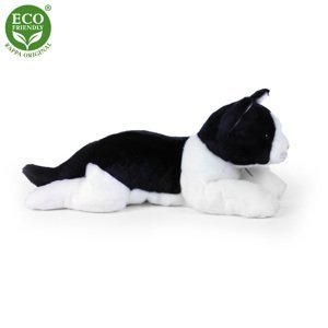 RAPPA Plyšová kočka ležící černo-bílá 35 cm ECO-FRIENDLY