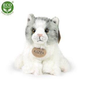 RAPPA Plyšová kočka bílo-šedá sedící 17 cm ECO-FRIENDLY