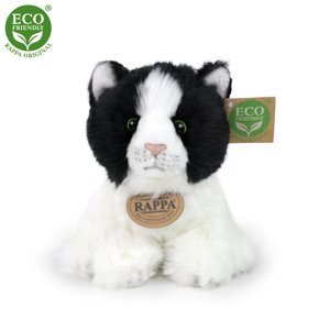 RAPPA Plyšová kočka černo-bílá sedící 17 cm ECO-FRIENDLY