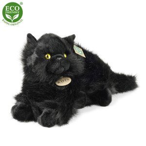 RAPPA Plyšová kočka černá ležící 30 cm ECO-FRIENDLY