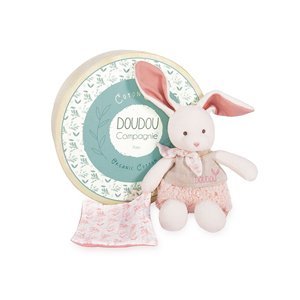 Doudou et Compagnie Paris Doudou Plyšový Ecru králiček s růžovou dečkou z BIO bavlny 22 cm