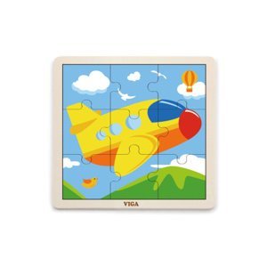 Dřevěné puzzle 9 dílků - letadlo