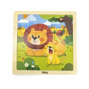 Dřevěné puzzle pro nejmenší Viga 9 ks Lev - multicolor