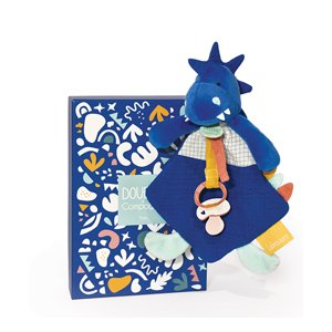 Doudou et Compagnie Paris Doudou Hračka s úchytem na dudlík dinosaurus modrý 23 cm