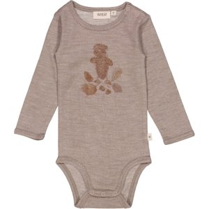 Wheat vlněné kojenecké body s dlouhým rukávem 9161 - grey khaki melange Velikost: 68 Vlna Merino