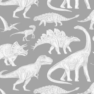Pastelowe Love® dětská tapeta na zeď Dino šedá Dinosauři
