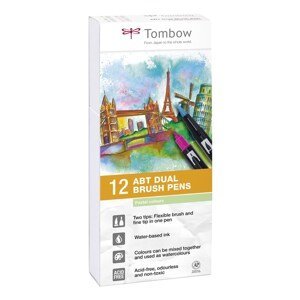 Tombow, ABT-12P-2, ABT Dual Brush pen, oboustranné popisovače, Pastel tone, 12 ks