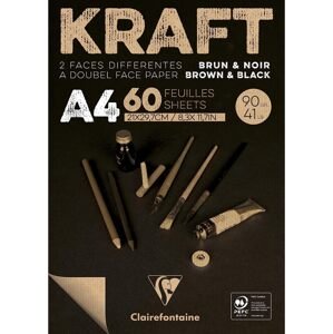 Clairefontaine, 975818C, Brown & Black Kraft, blok kraftového papíru, A4, 90 g, 60 listů