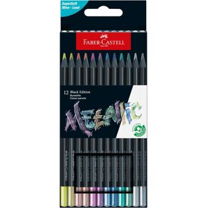 Faber-Castell, 116415, Black Edition, Supersoft, sada ergonometrických pastelek s černým lakováním, metalické barvy, 12 ks