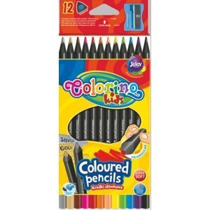 Colorino Pastelky trojhranné Colorino, černé dřevo, s ořezávátkem, 12 barev