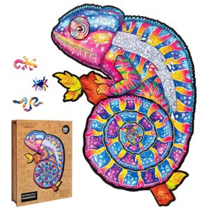 Puzzler Dřevěné barevné puzzle Hypnotický chameleon