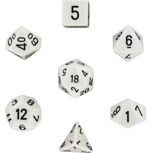 Sada kostek Chessex Opaque Polyhedral 7-Die Set - White with Black