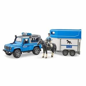Bruder LAND ROVER, POLICIE + přepravník, figurka, kůň