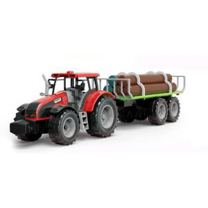 Alltoys Traktor na setrvačník s valníkem a se dřevem červený
