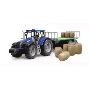 Alltoys Traktor na setrvačník s valníkem a s sudy modrý
