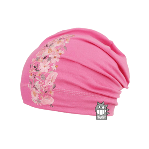 Bavlněná čepice Dráče - Polo 03, růžová kytičky Barva: Růžová, Velikost: 46-48