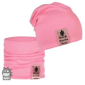 Bavlněná čepice a nákrčník Dráče - Pastels Double 06, růžová Barva: Růžová, Velikost: 50-52