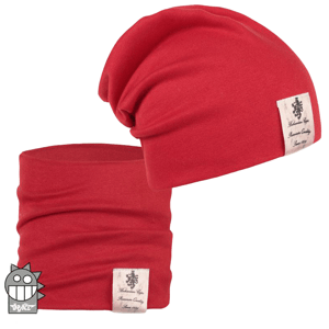 Bavlněná čepice a nákrčník Dráče - Pastels Double 17, červená Barva: Červená, Velikost: 48-50