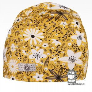 Bavlněná celopotištěná čepice Dráče - vzor 01 - žlutá, květy Barva: Žlutá, Velikost: 50-52