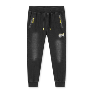 Chlapecké riflové kalhoty / tepláky - KUGO CK0928, černá / žlutá aplikace Barva: Černá, Velikost: 152