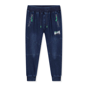 Chlapecké riflové kalhoty / tepláky - KUGO CK0928, modrá / zelená aplikace Barva: Modrá, Velikost: 134