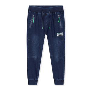 Chlapecké riflové kalhoty / tepláky - KUGO CK0928, modrá / zelená aplikace Barva: Modrá, Velikost: 158