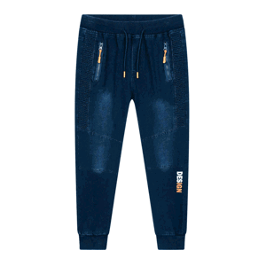 Chlapecké riflové kalhoty / tepláky - KUGO CK0929, modrá / zelená aplikace Barva: Modrá, Velikost: 176