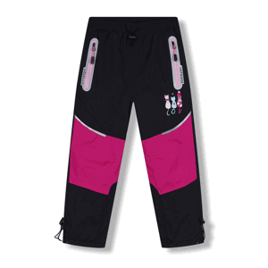 Dívčí šusťákové kalhoty, zateplené - KUGO DK8233, černá / růžová kolena Barva: Černá, Velikost: 98
