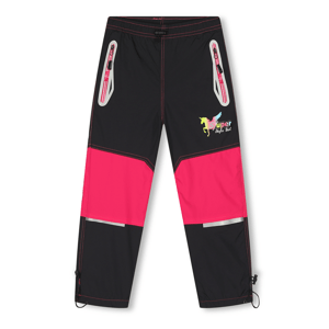 Dívčí šusťákové kalhoty, zateplené - KUGO DK7129, černá / růžová aplikace Barva: Černá, Velikost: 104