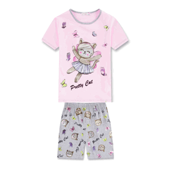 Dívčí pyžamo - KUGO WP0915, světlejší růžová / šedé kraťasy Barva: Růžová světlejší, Velikost: 110