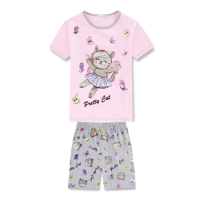 Dívčí pyžamo - KUGO WP0915, světlejší růžová / šedé kraťasy Barva: Růžová světlejší, Velikost: 116