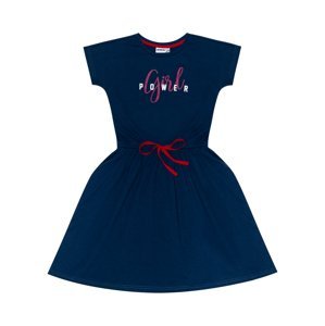 Dívčí šaty - WINKIKI WTG 01802, tmavě modrá / červená tkanička Barva: Modrá tmavě, Velikost: 128
