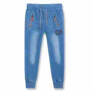 Chlapecké riflové kalhoty - KUGO YZ8016, modrá/ oranžová aplikace Barva: Modrá, Velikost: 116