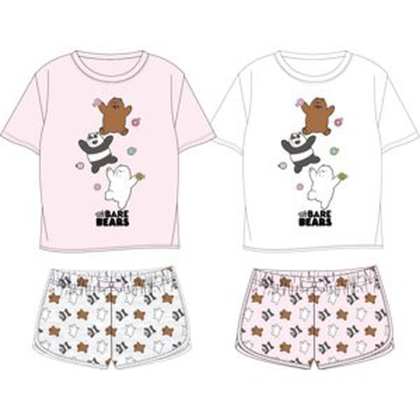 WE BARE BEARS Dívčí pyžamo - Mezi námi medvědy 5204755, bílá / růžové kraťasy Barva: Bílá, Velikost: 140