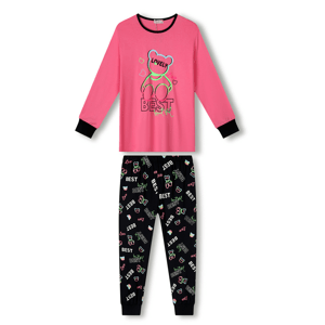 Dívčí pyžamo - KUGO MP1764, světle růžová / tmavě modré kalhoty Barva: Růžová, Velikost: 134