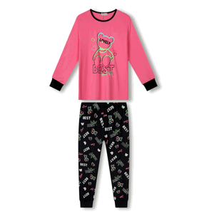 Dívčí pyžamo - KUGO MP1764, světle růžová / tmavě modré kalhoty Barva: Růžová, Velikost: 152