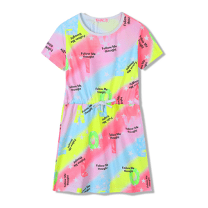 Dívčí šaty - KUGO SH3518, mix barev / fialkový lem Barva: Mix barev, Velikost: 116
