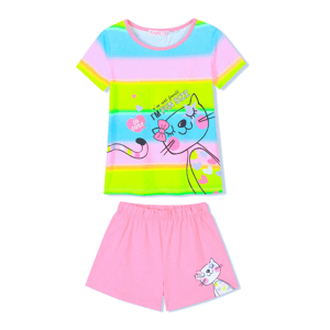 Dívčí pyžamo - KUGO SH3515, mix barev / světle růžové kraťasy Barva: Mix barev, Velikost: 104