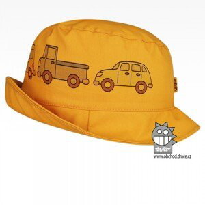 Bavlněný letní klobouk Dráče - Mallorca 09, hořčicová, autíčka Barva: Žlutá, Velikost: 48-50