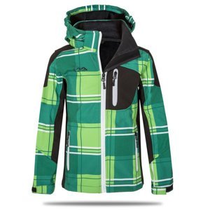 Chlapecká softshellová bunda - NEVEREST 42259C, zelená kostka/ bílý zip Barva: Zelená, Velikost: 146