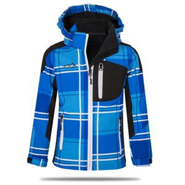 Chlapecká softshellová bunda - NEVEREST 42259C, modrá kostka/ bílý zip Barva: Modrá - bílý zip, Velikost: 158