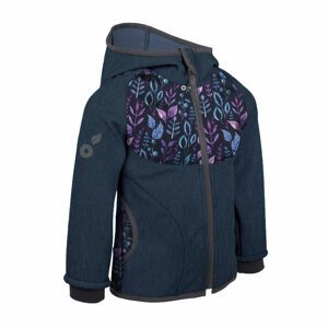 Dívčí softshellová bunda s fleecem - Unuo Lístečky, tmavě modrá Barva: Modrá tmavě, Velikost: 98-104