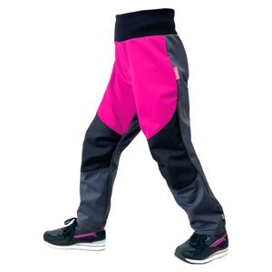 Dívčí softshellové kalhoty s fleecem - Unuo Flexi, šedá / růžová Barva: Šedá / růžová, Velikost: 104-110