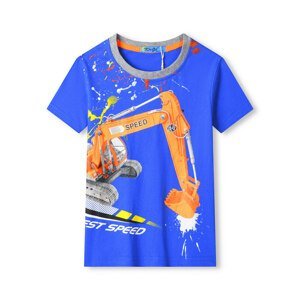 Chlapecké tričko - KUGO TM9201C, modrá/ oranžový bagr Barva: Modrá, Velikost: 122