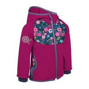 Dívčí softshellová bunda bez zateplení - Unuo Květinky,  tmavě růžová/ malinová Barva: Růžová tmavší, Velikost: 110-116