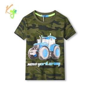 Chlapecké triko - KUGO TM9216, khaki/ tyrkysový bagr Barva: Khaki, Velikost: 104
