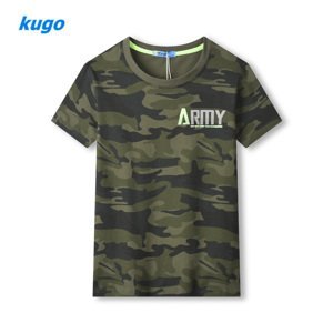 Chlapecké triko - KUGO TM9218, khaki/ tyrkysová aplikace Barva: Khaki, Velikost: 134