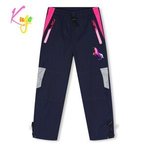 Dívčí šusťákové kalhoty, zateplené - KUGO DK7128, tmavě modrá/ růžové zipy Barva: Modrá tmavě, Velikost: 98