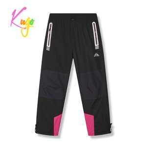 Dívčí šusťákové kalhoty, zateplené - KUGO DK7135, černá/ růžová aplikace Barva: Černá, Velikost: 140